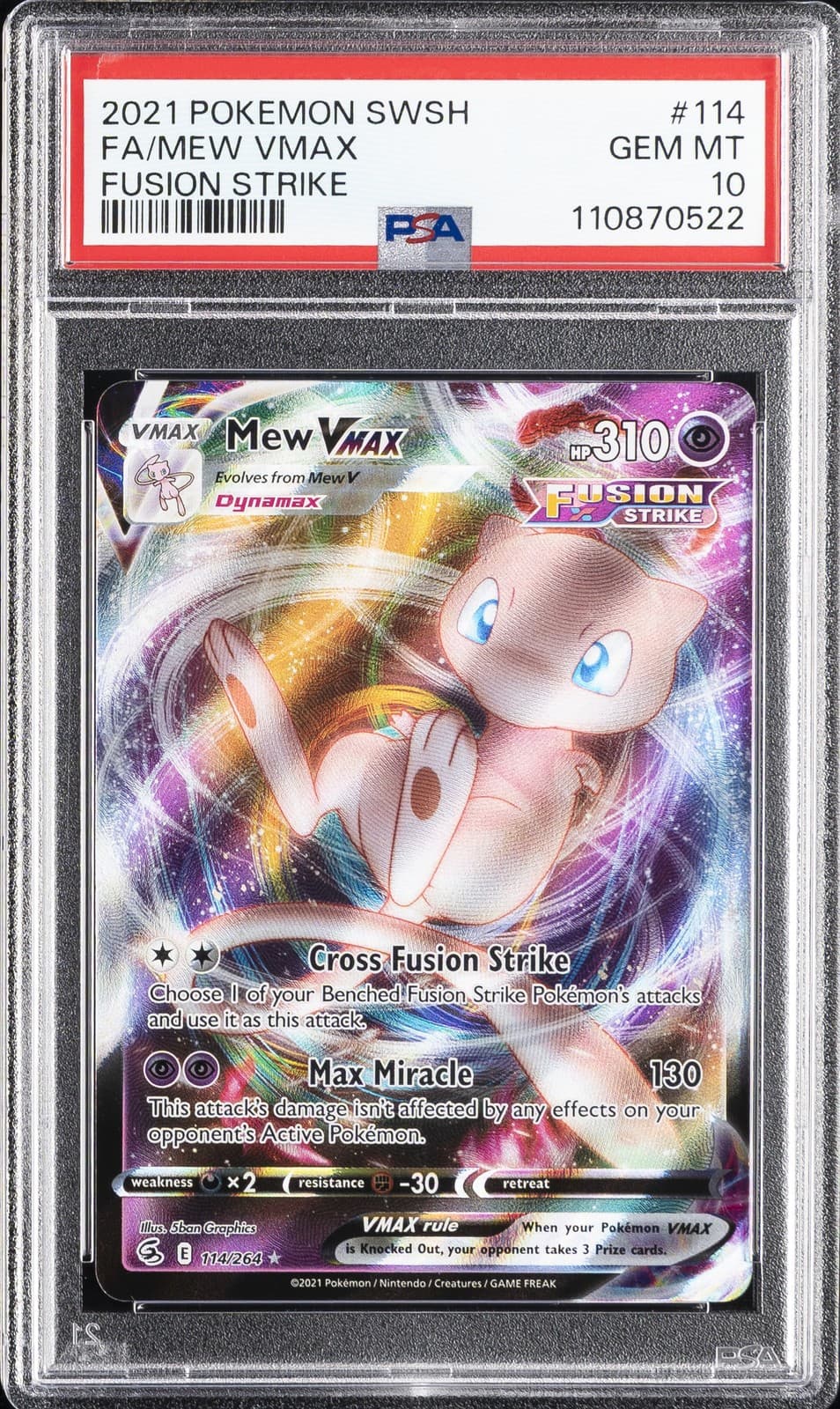 2021 POKEMON SWORD & SHIELD FUSION STRIKE #114 FULL ART/MEW VMAX PSA 10