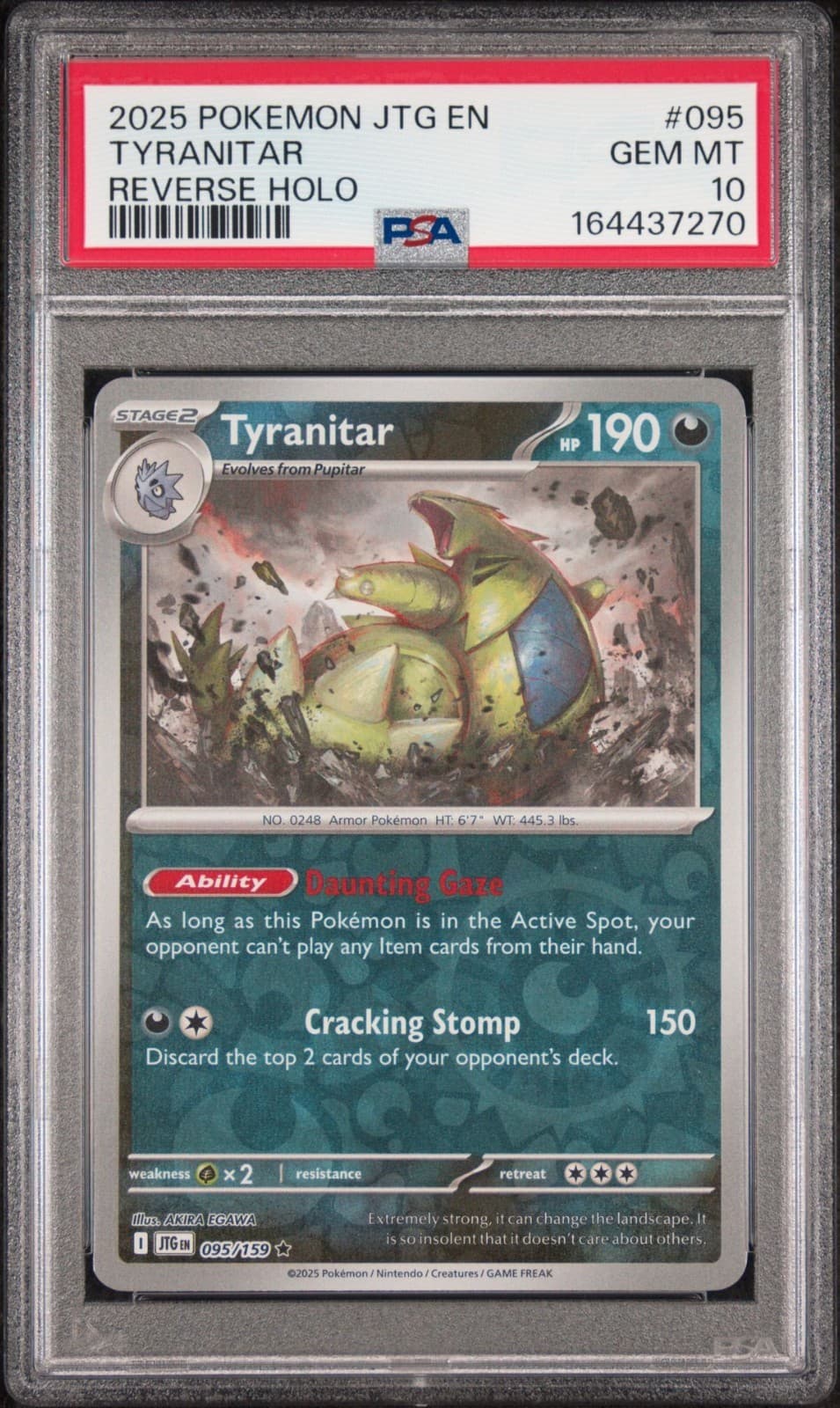 2025 PSA 10 Pokemon Journey Together Tyranitar Reverse Holo 095/159 Card Low Pop