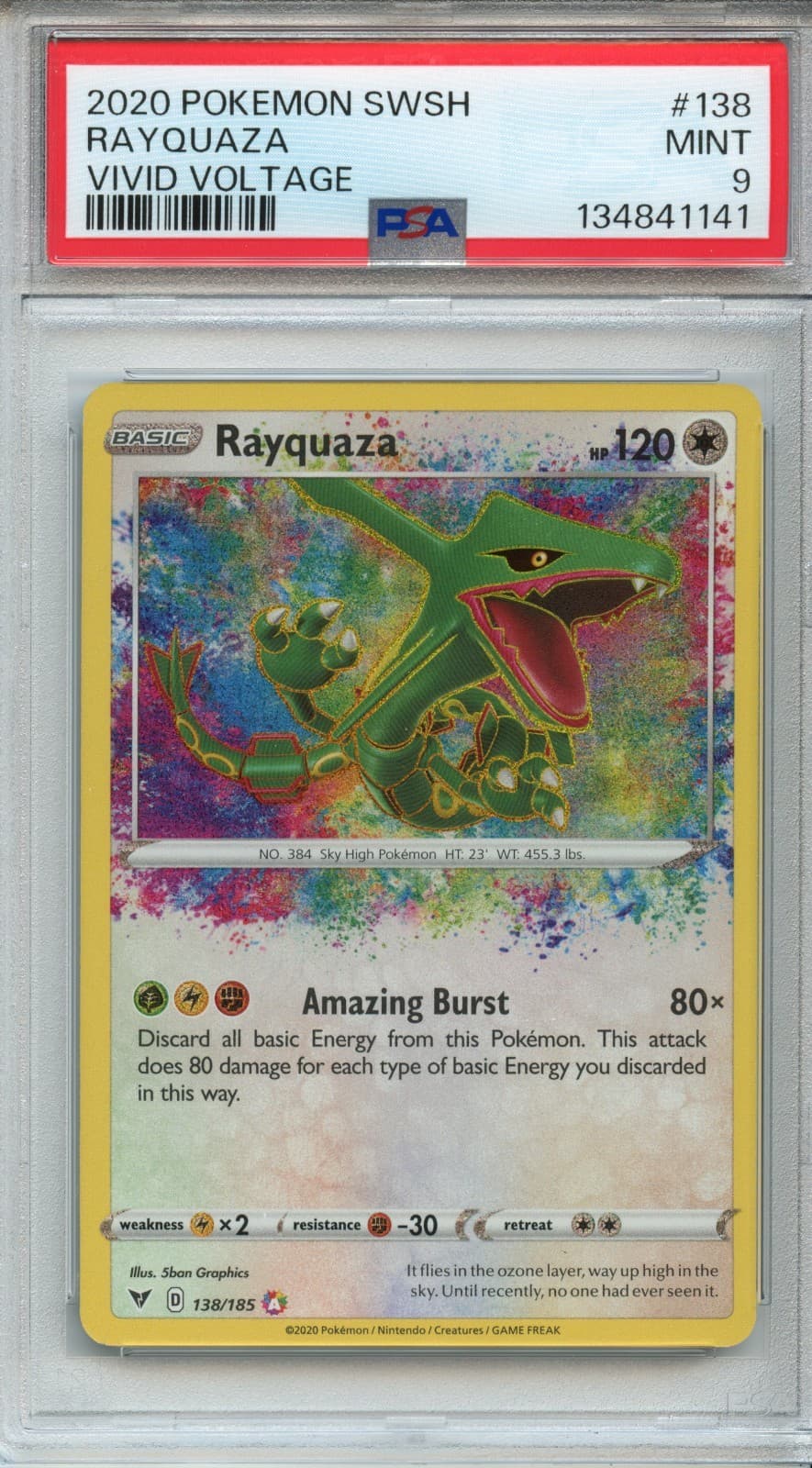 PSA 9 Rayquaza 138/185 Pokemon Swsh04: Vivid Voltage Amazing Rare Holo