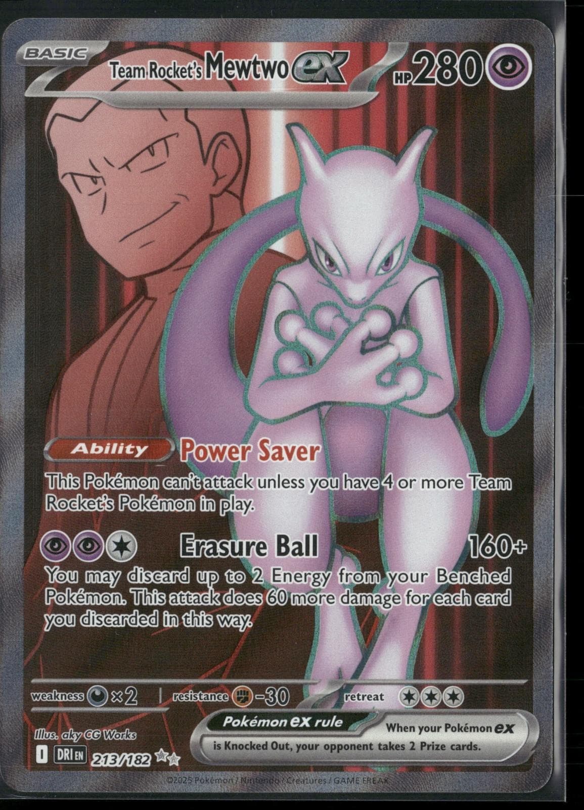 Team Rocket's Mewtwo ex 213/182 Ultra Rare Destined Rivals Pokemon Holo NM