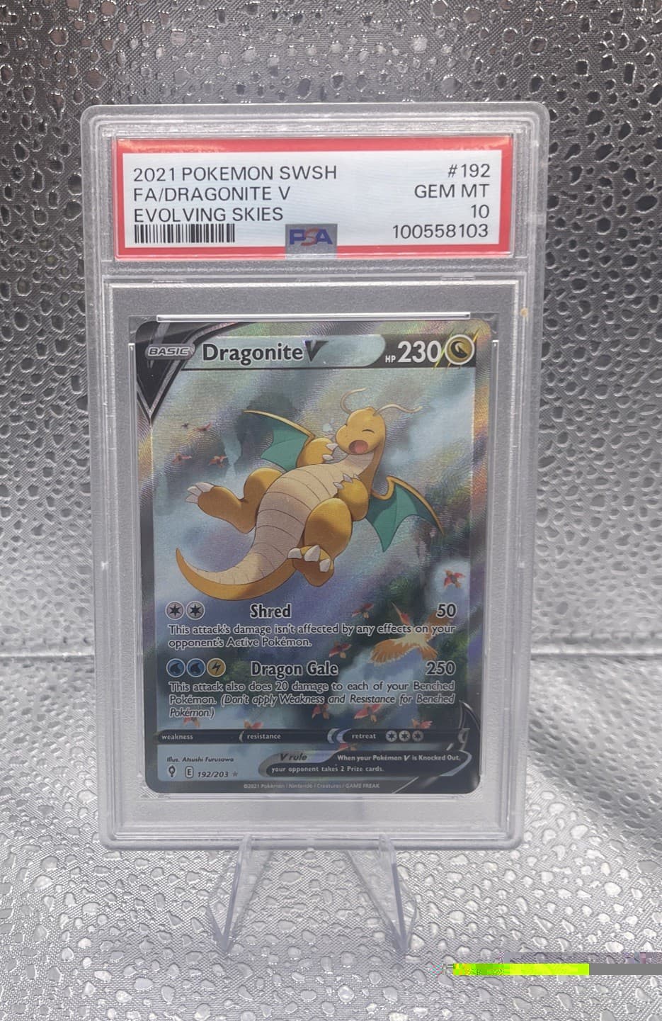 2021 POKEMON SWORD & SHIELD EVOLVING SKIES #192 FA/DRAGONITE V PSA GEM MT 10