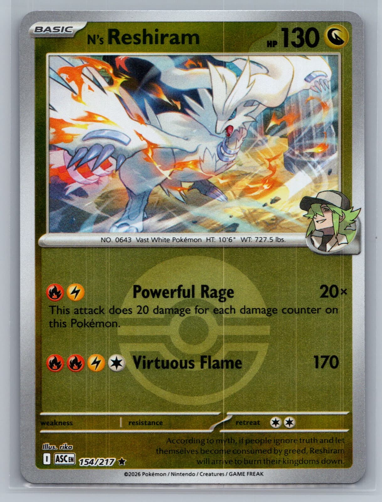 N'S Reshiram #154/217 2026 Mega Evolution – Ascended Heroes Pokemon TCG