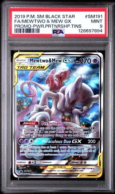 2019 POKEMON SM BLACK STAR PROMO #SM191 FULL ART/MEWTWO & MEW GX PSA 9