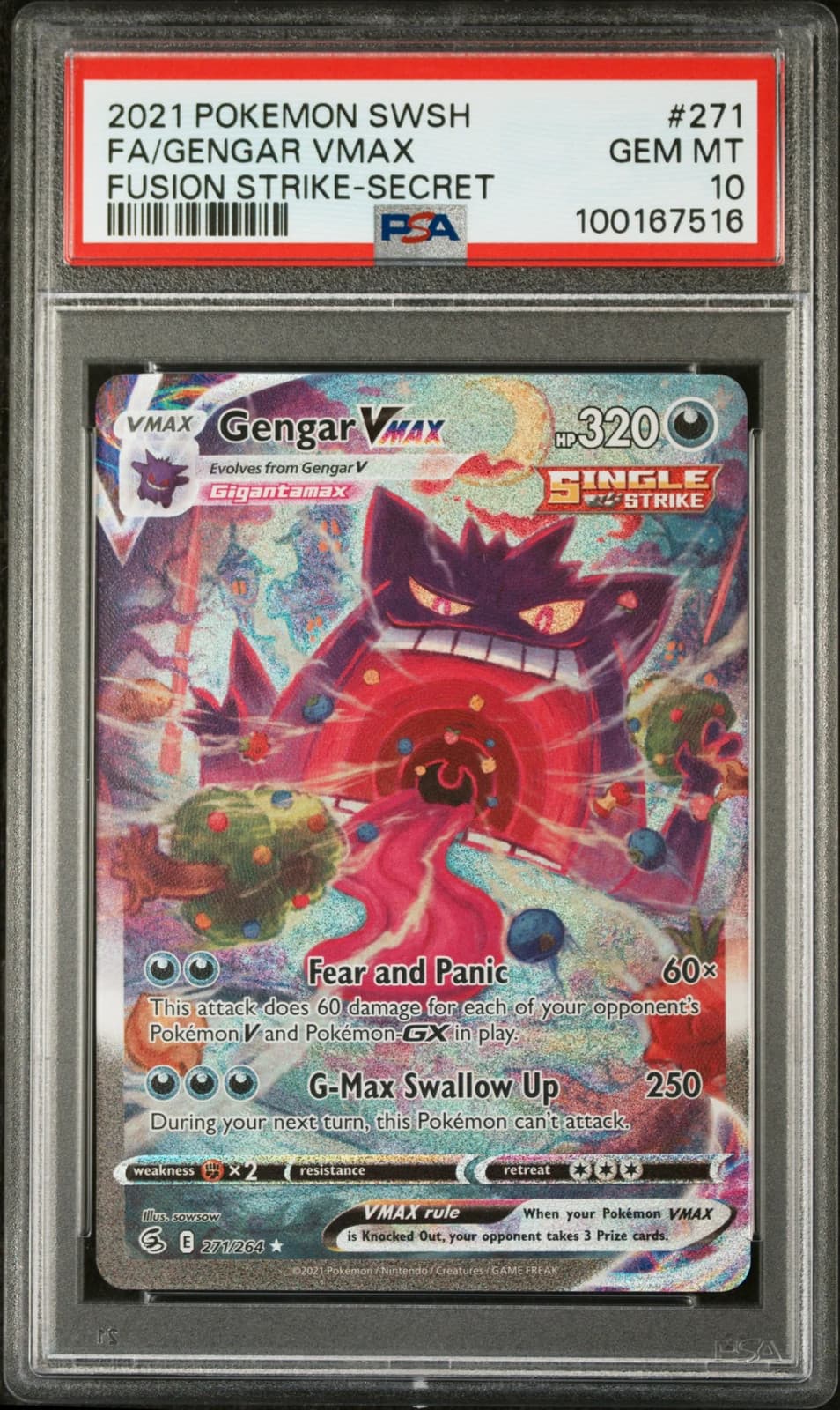 2021 Pokemon Sword & Shield Fusion Strike Gengar VMAX #271 PSA 10