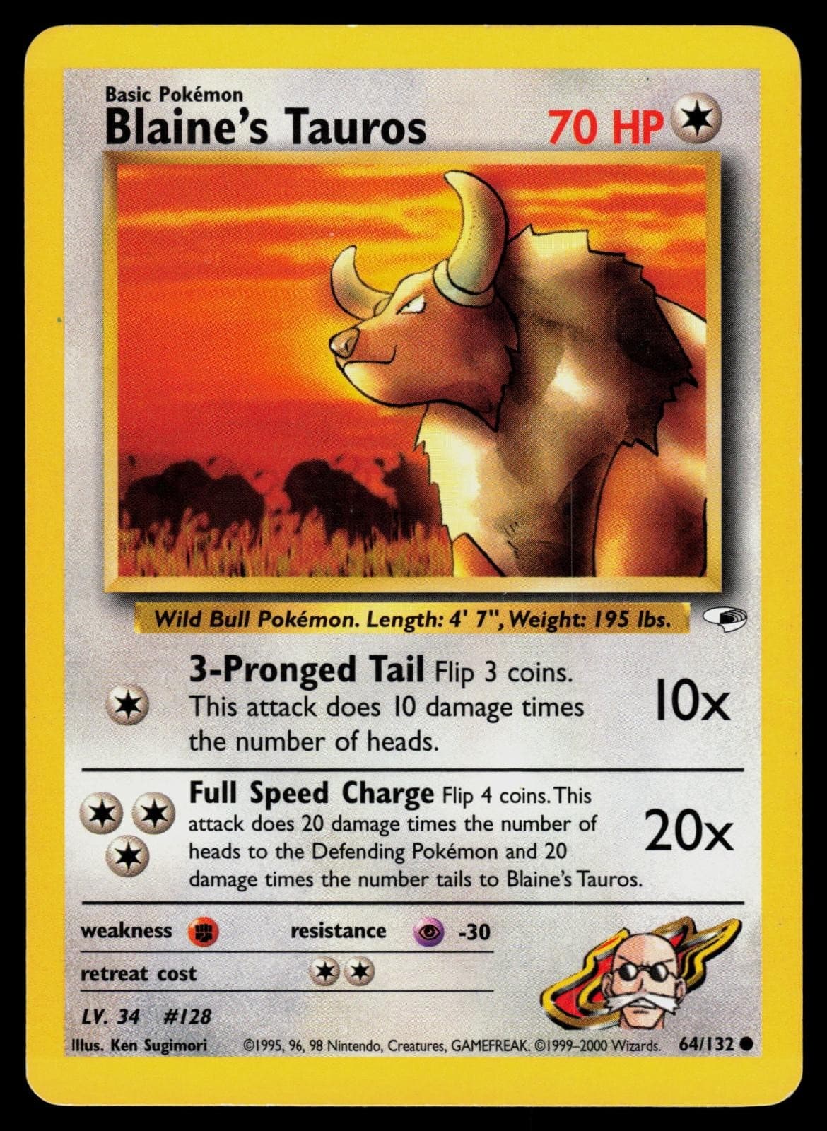 Blaine's Tauros 64/132 Common Gym Heroes Pokemon Unlimited Lightly Played