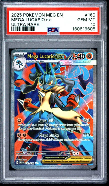 2025 Pokemon Meg En-Mega Evolution Mega Lucario Ex #160 PSA 10