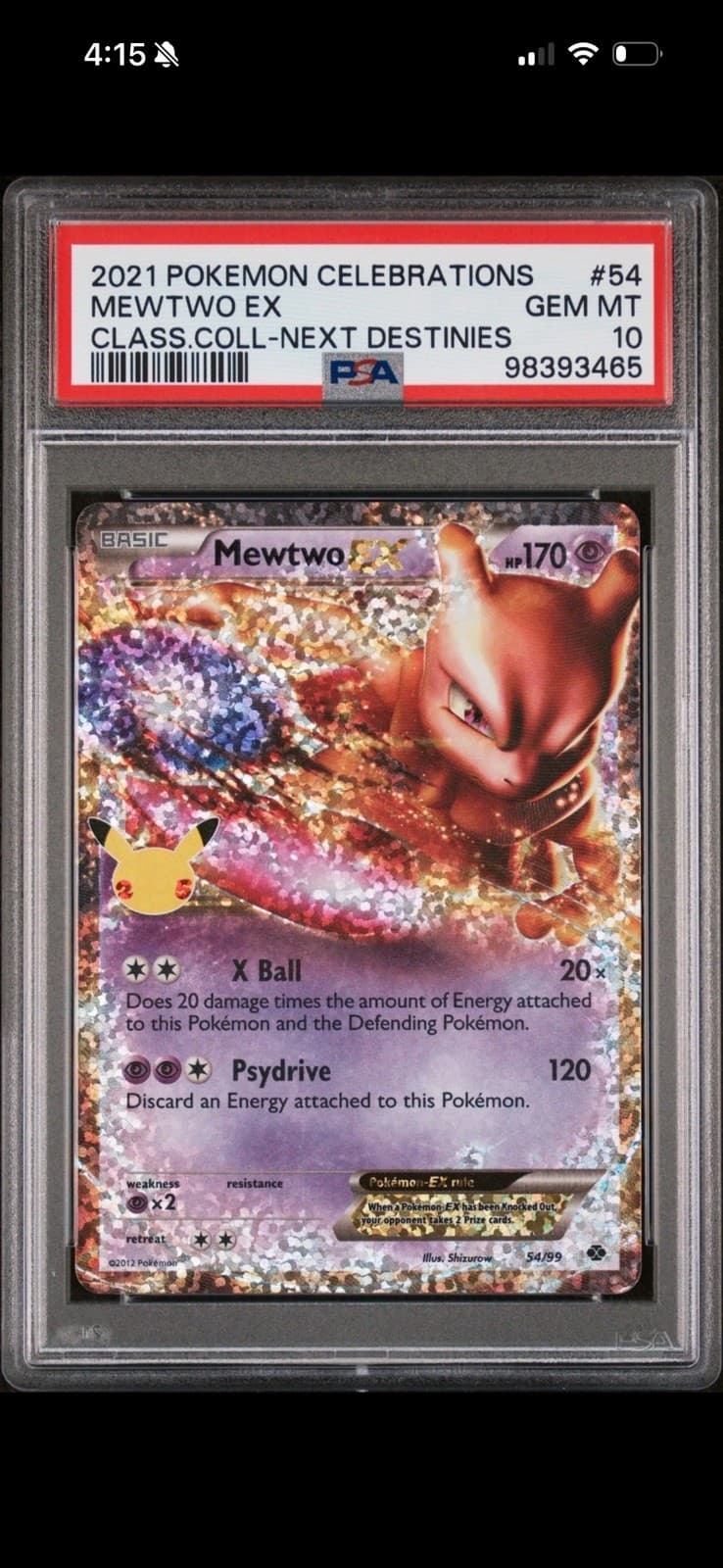 Pokemon TCG PSA 10 2021 Mewtwo EX 54/99 Holo Celebrations Classic Collection