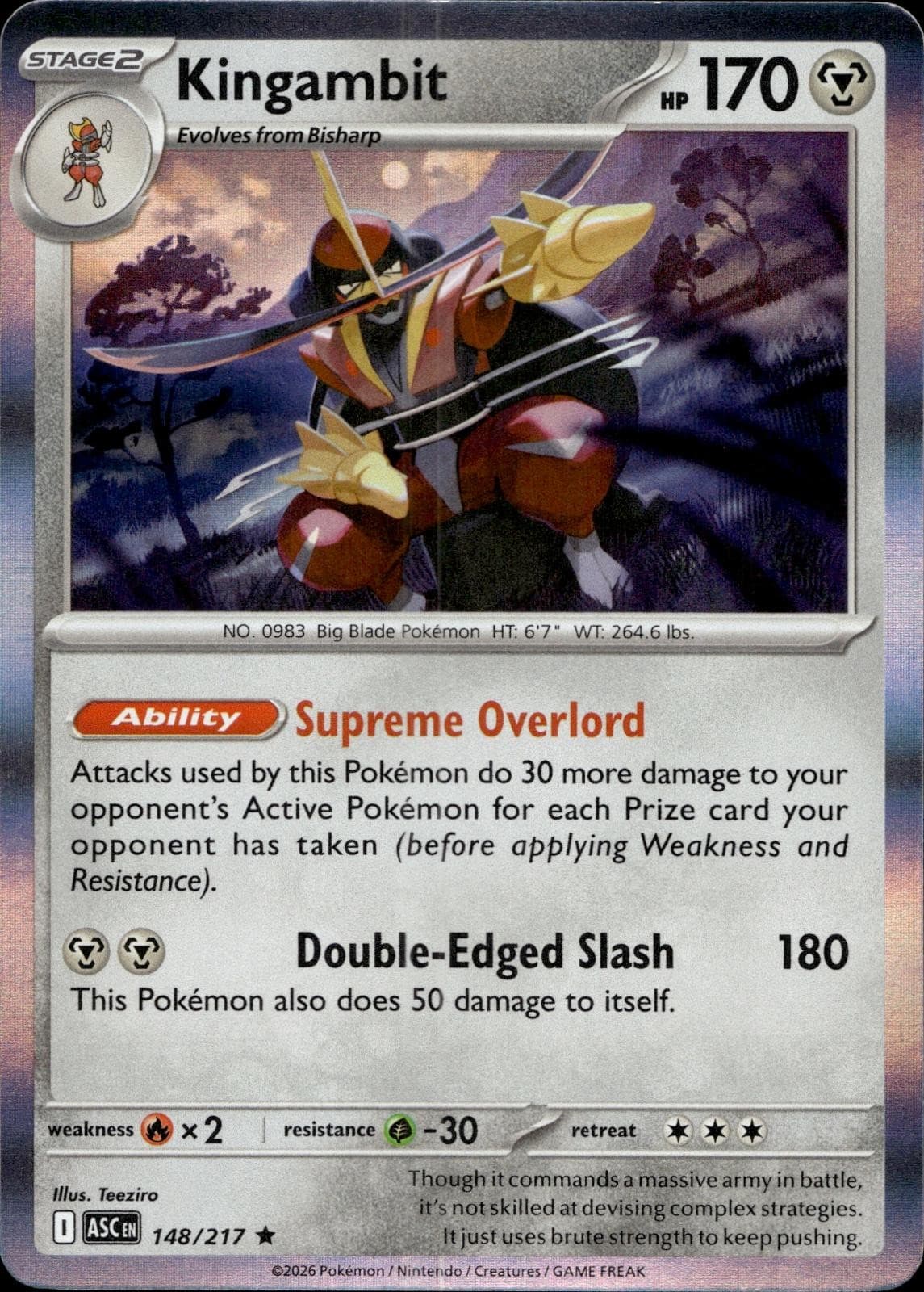 Kingambit 148/217 Rare Ascended Heroes Pokemon Holo Near Mint