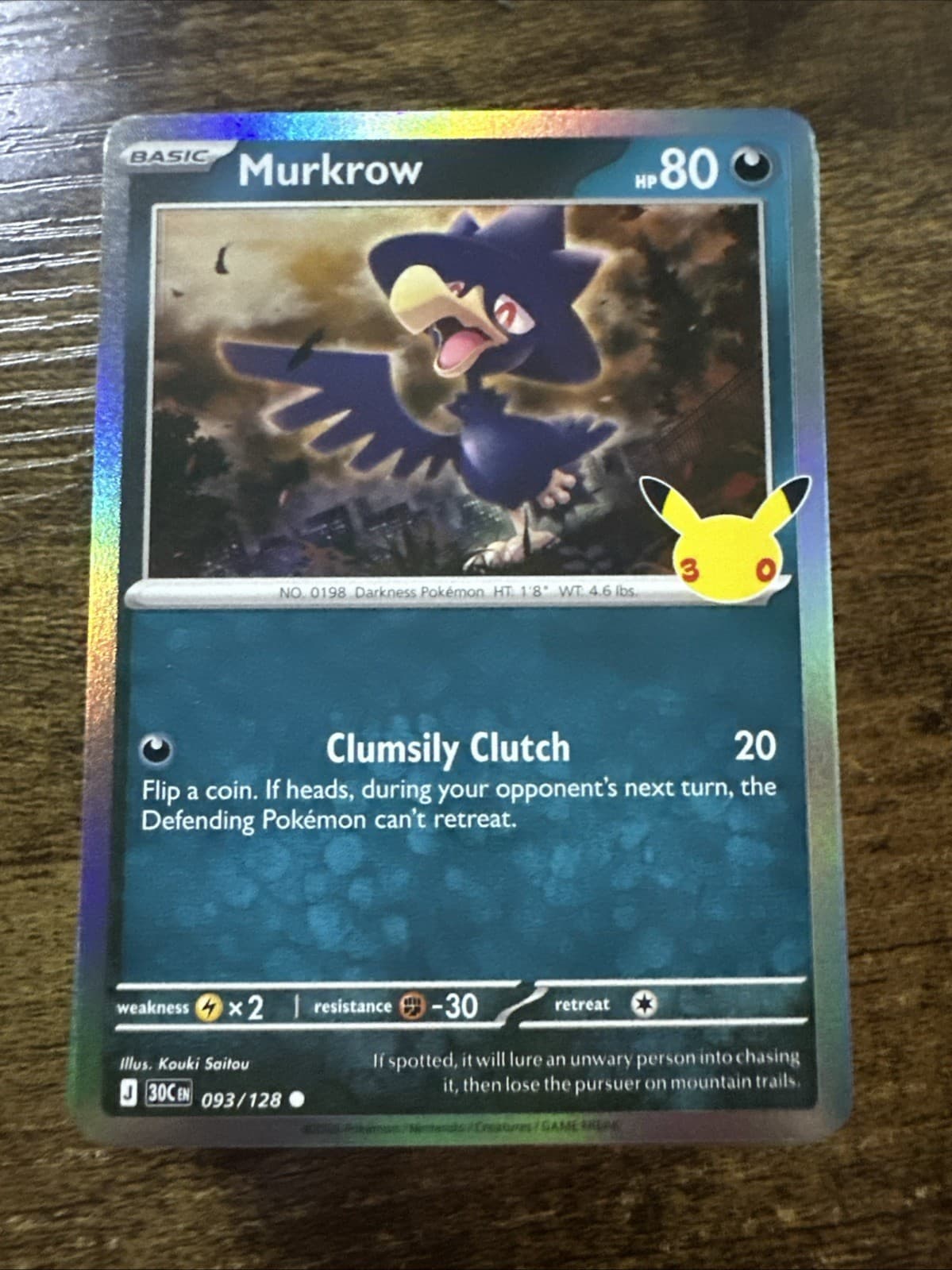 Murkrow 093/128, 30th Anniversary Celebration, Holo Common, Pokemon TCG, NM