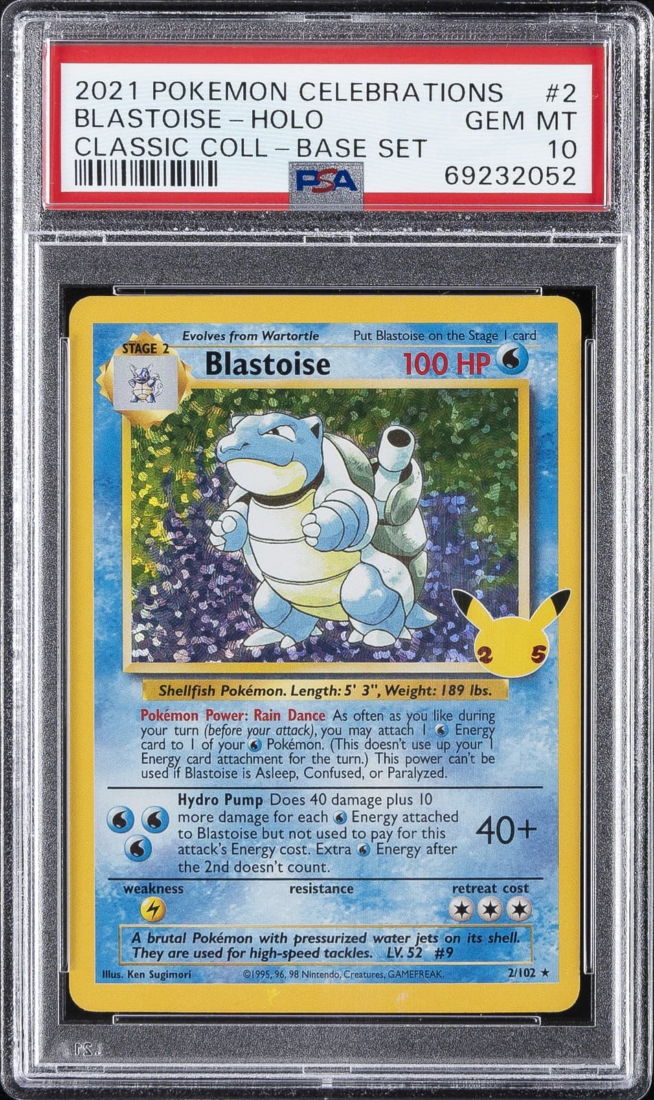 2021 POKEMON CELEBRATIONS CLASSIC COLLECTION #2 BLASTOISE-HOLO PSA 10