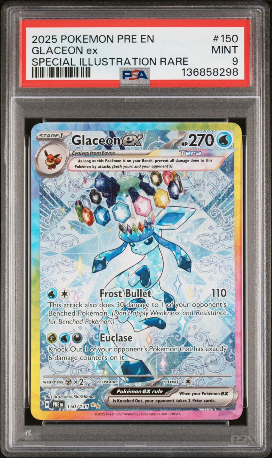 2025 Pokémon SV Prismatic Evolutions PSA 9 Glaceon ex SIR Holo 150/131