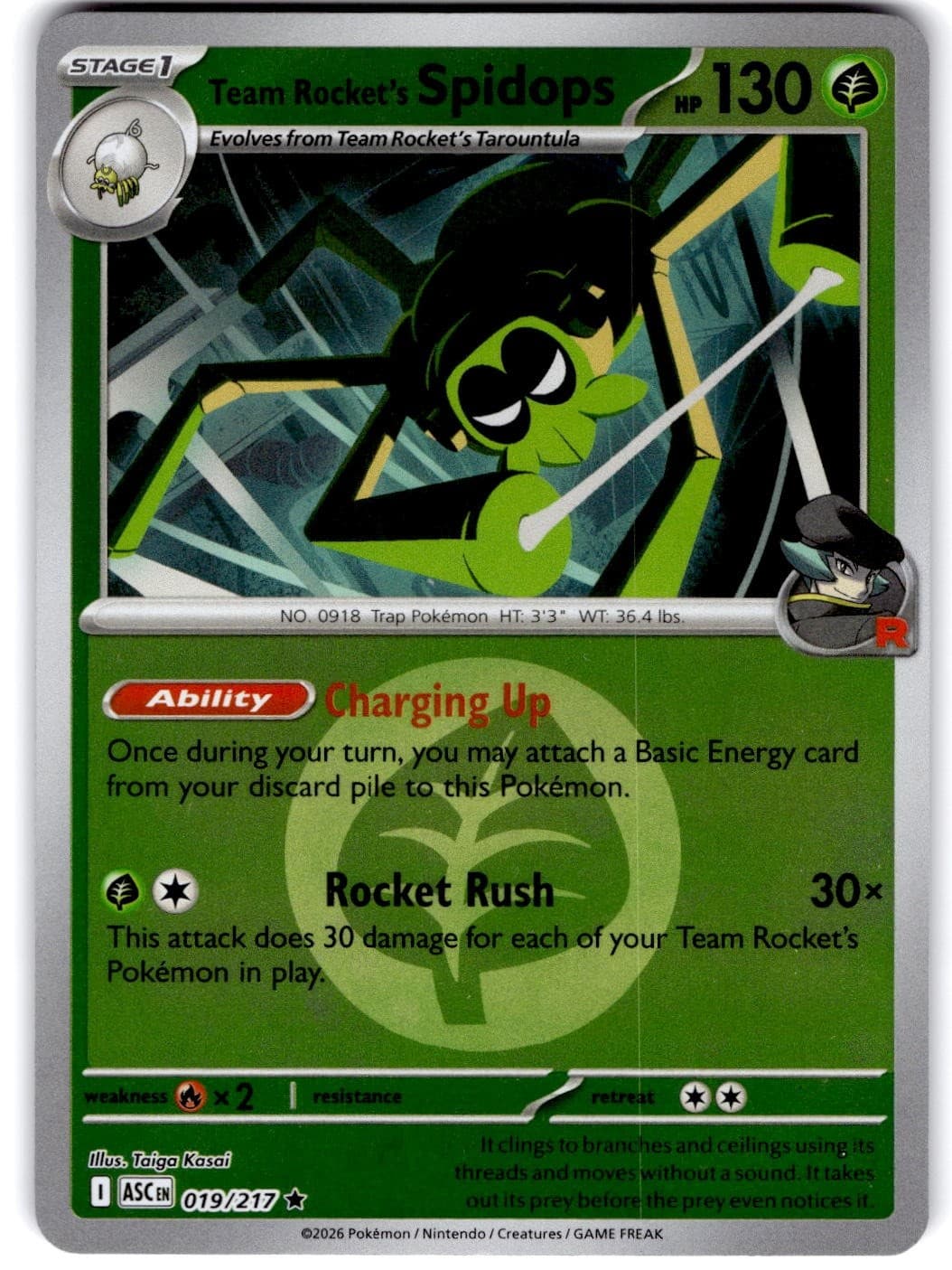 Pokemon Team Rocket's Spidops Ascended Heroes 19/217 Energy Holo Near Mint