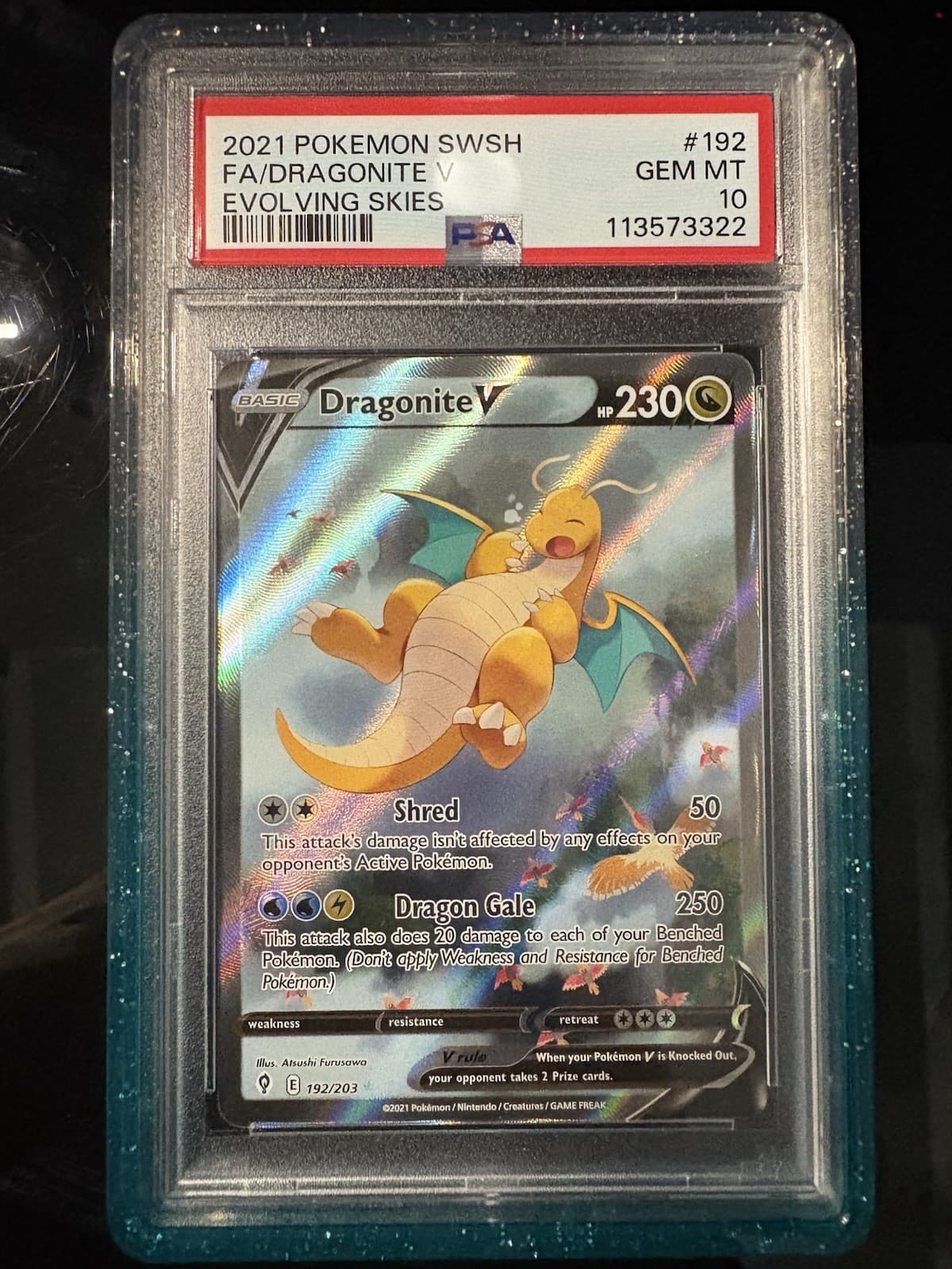 Pokemon TCG Dragonite V 192/203 Evolving Skies Alt FA Holo PSA 10 EN 2021