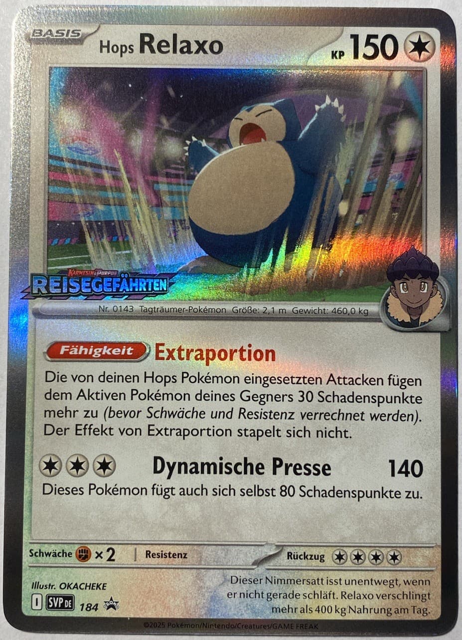 Pokemon Hops Relaxo Deutsch HOLO SVP DE 184 Reisegefährten Promo Near Mint