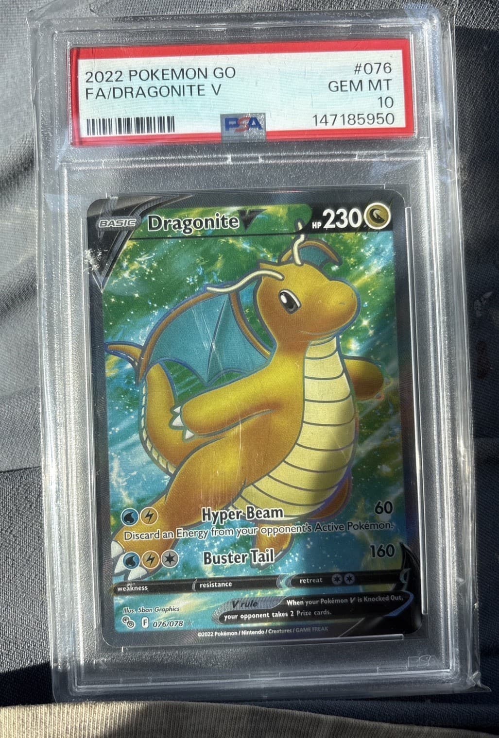 Dragonite V 076/078 Pokemon TCG 2022 Pokemon GO Full Art Holo UR PSA 10