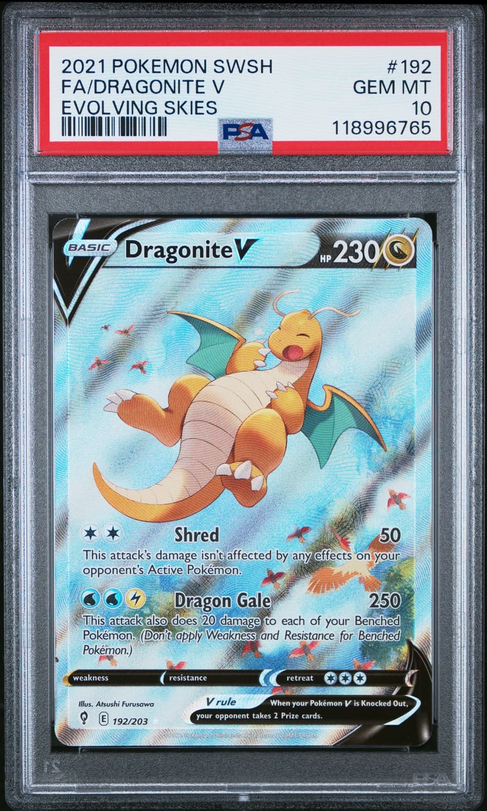 2021 POKEMON SWORD & SHIELD EVOLVING SKIES #192 FULL ART/DRAGONITE V PSA 10