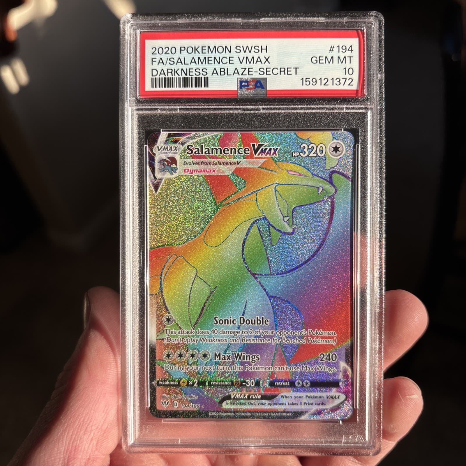 2020 Pokemon Darkness Ablaze Salamence Vmax 194/189 Full Art PSA 10 Gem