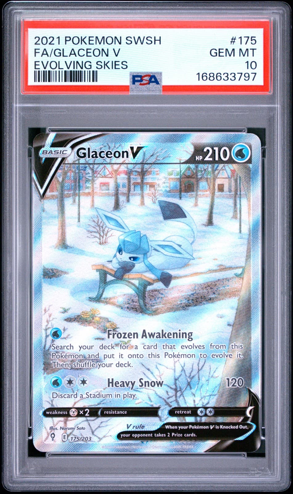 2021 POKEMON SWORD & SHIELD EVOLVING SKIES #175 FULL ART/GLACEON V PSA 10