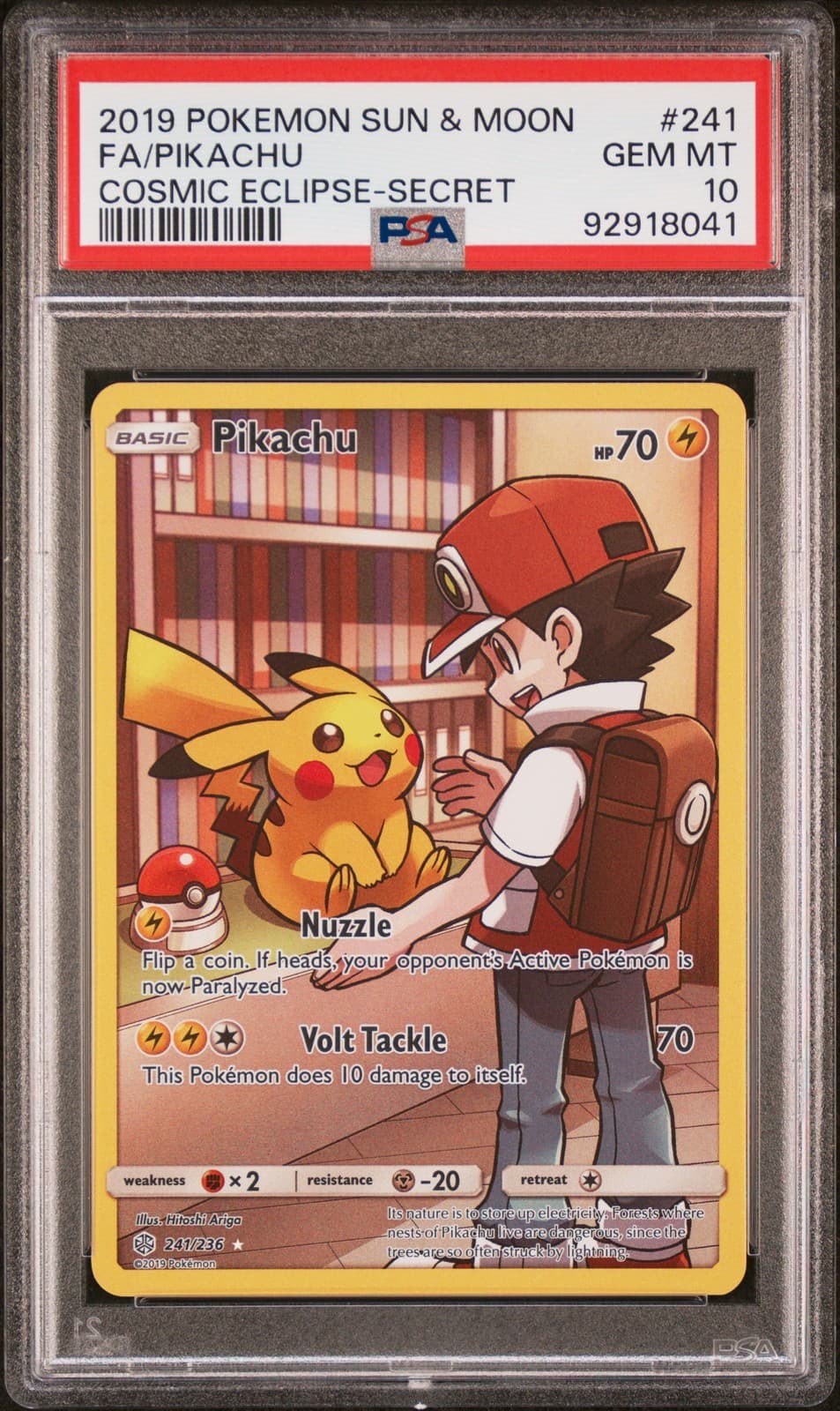 2019 POKEMON SUN & MOON COSMIC ECLIPSE SECRET #241 FULL ART/PIKACHU PSA 10