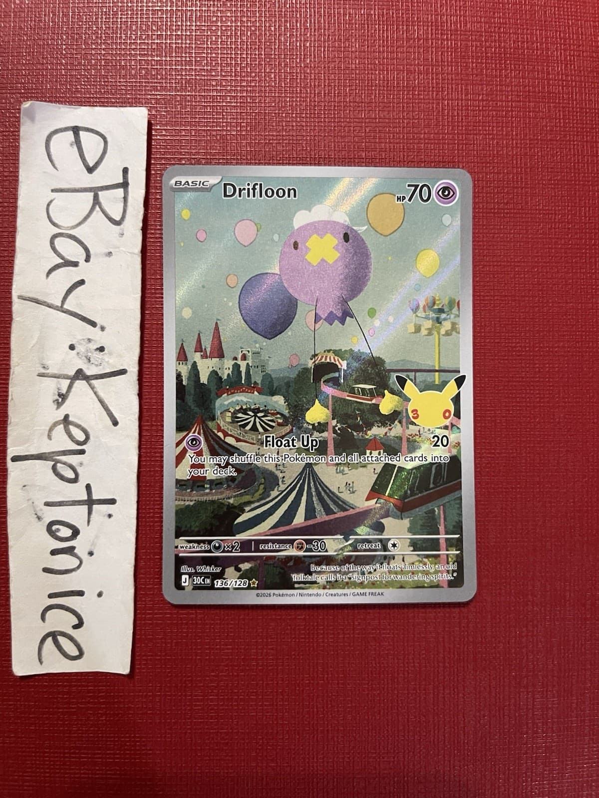 Pokemon TCG Drifloon 136/128 30th Celebration ILLUSTRATION Rare Art Anniversary