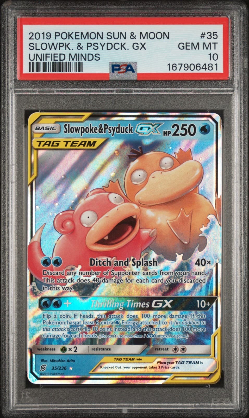 2019 POKEMON SUN & MOON UNIFIED MINDS #35 SLOWPOKE & PSYDUCK GX PSA 10