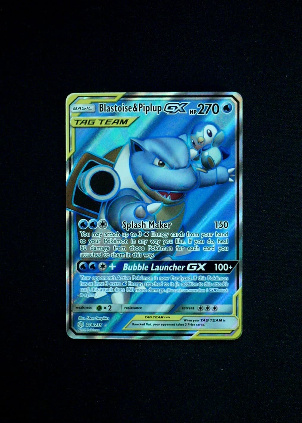 Blastoise & Piplup GX (Full Art) SM - Cosmic Eclipse CEC #214/236 Holo NM