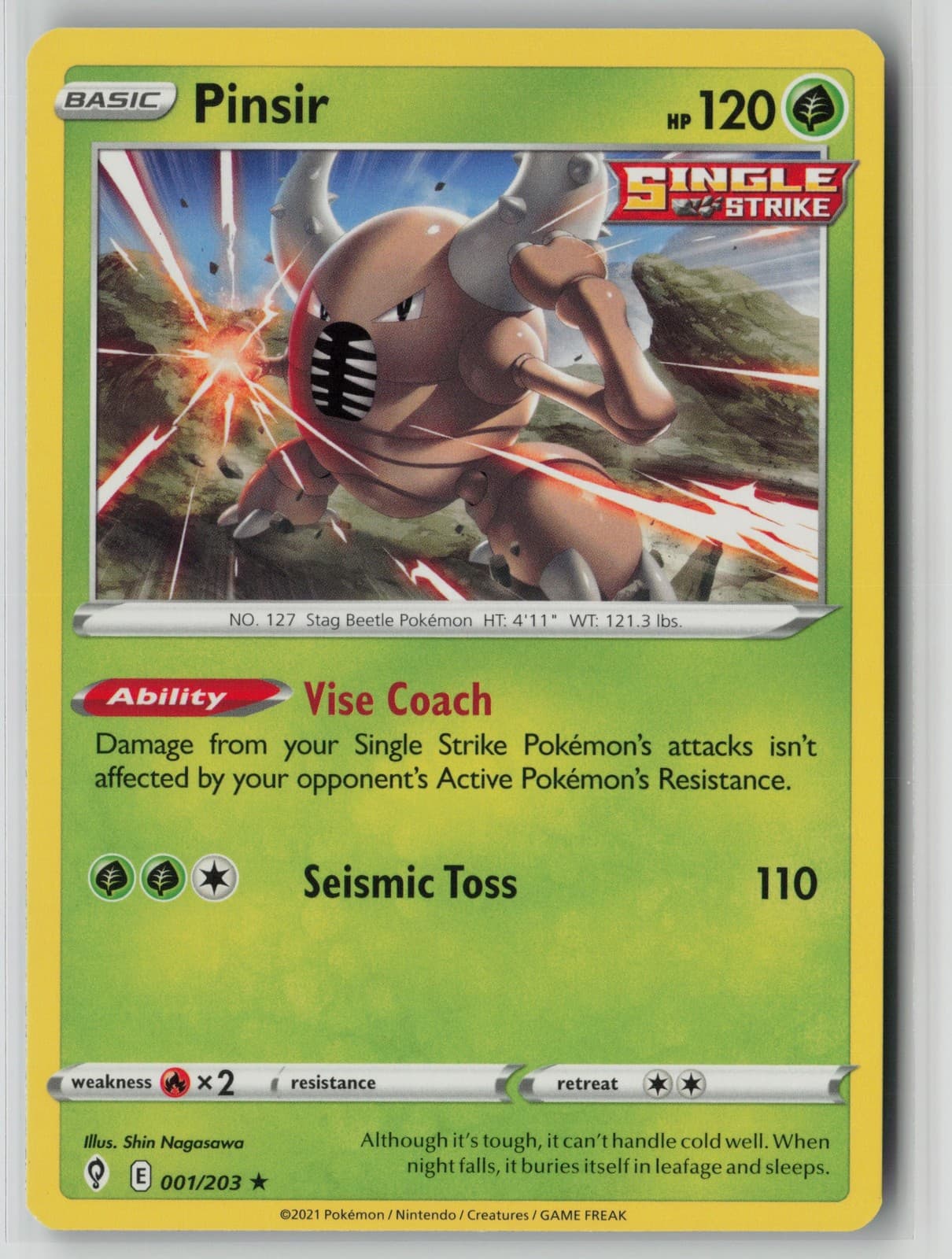 Pinsir 001/203 Pokemon Evolving Skies Rare Card Lightly Played (LP) 1