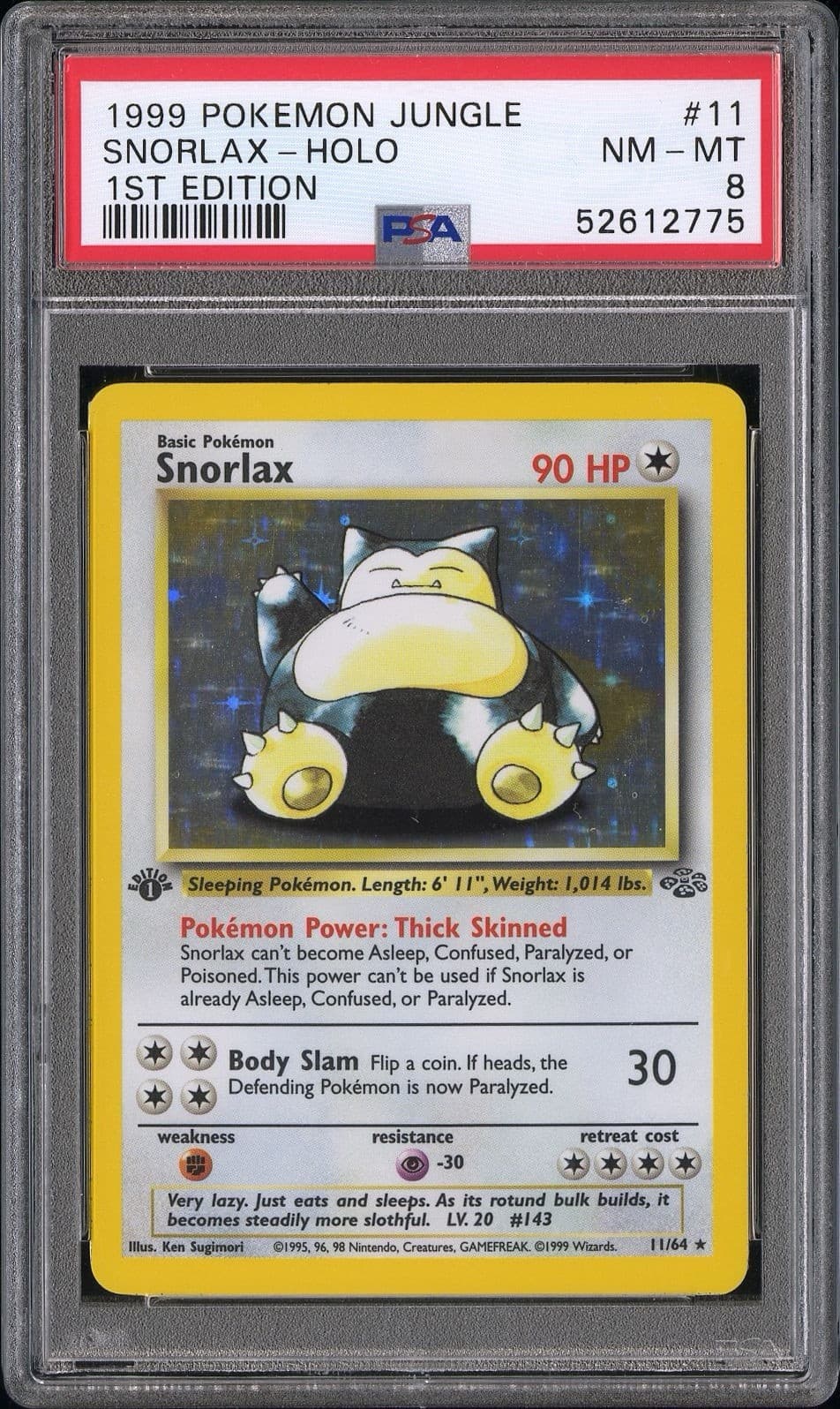 1999 POKEMON JUNGLE 1ST EDITION #11 SNORLAX-HOLO PSA 8