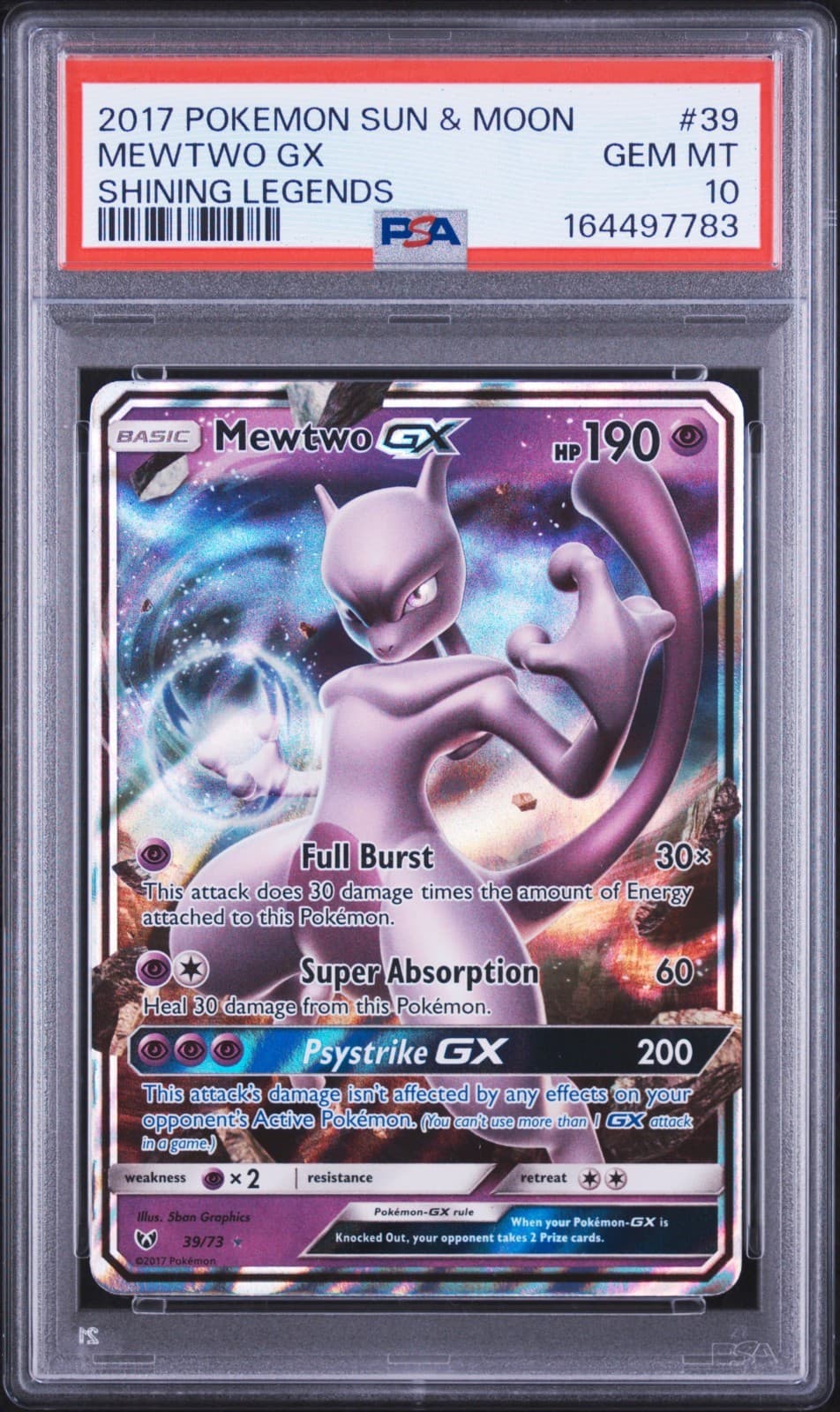 2017 POKEMON MEWTWO GX SUN & MOON SHINING LEGENDS #39 PSA 10