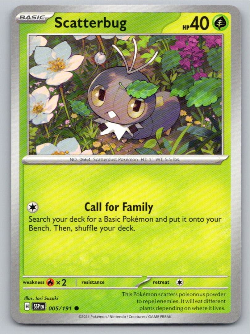 2024 POKEMON SCATTERBUG SURGING SPARKS 005/191 COMMON NM A39072 FREE S&H