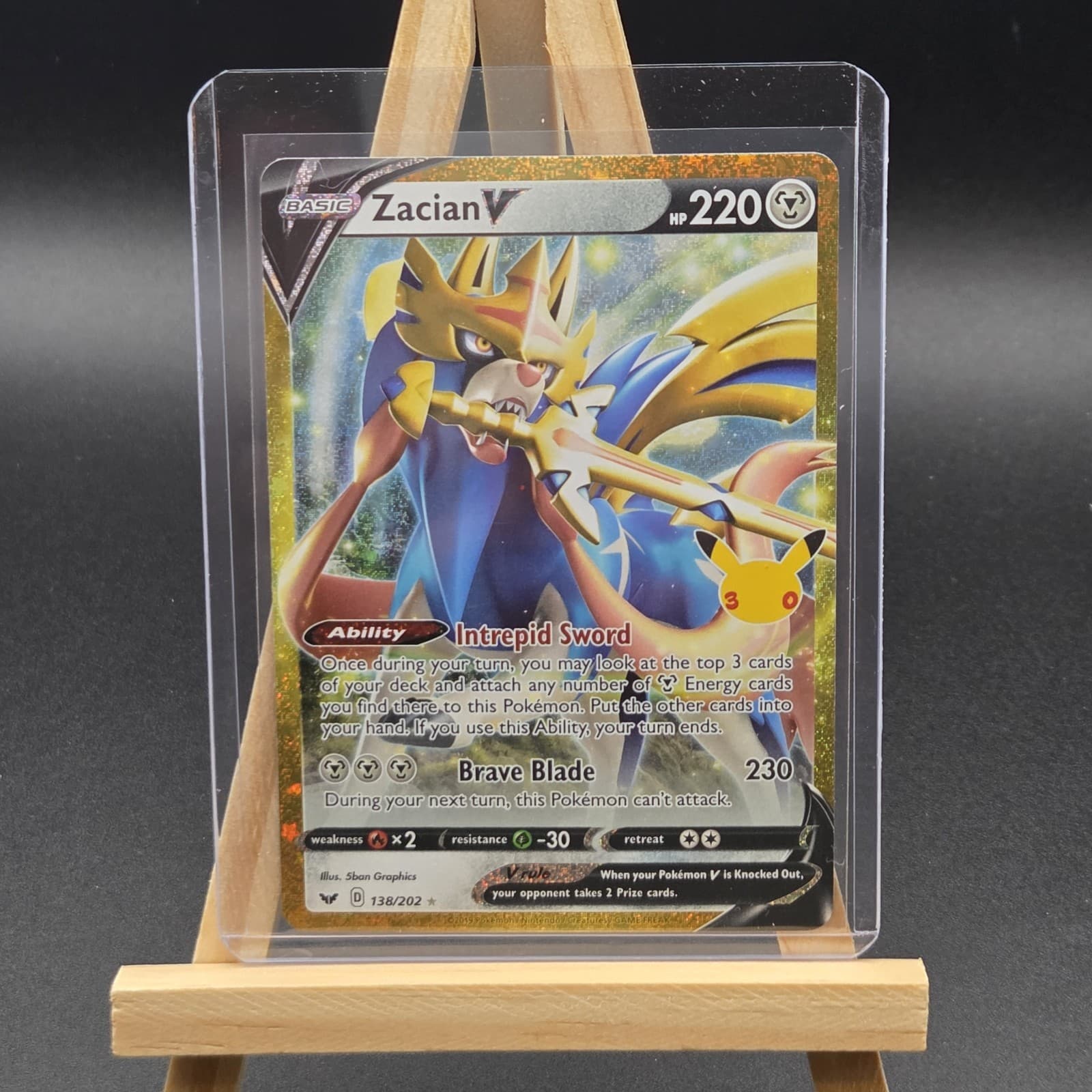 NM+ Zacian V 138/202 Holo, 30th Celebration Classic Collection - Pokemon TCG