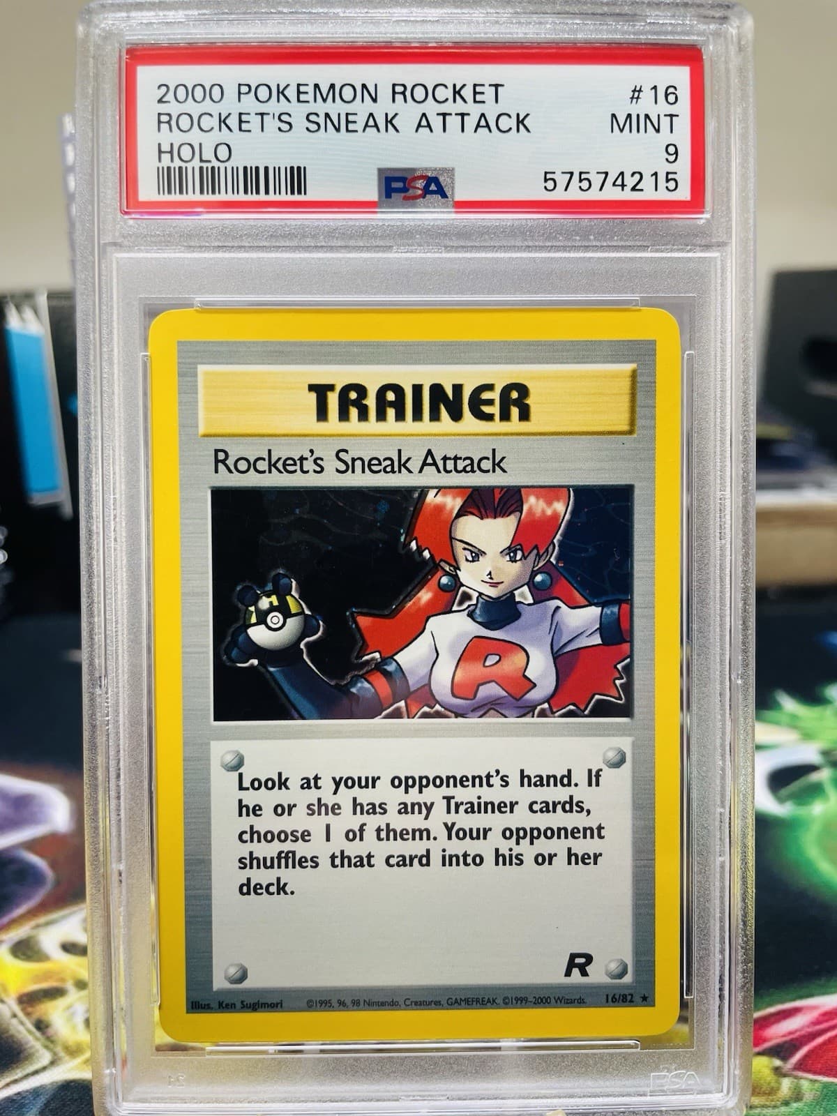 PSA 9 Rocket's Sneak Attack 16/82 2000 Team Rocket Holo Rare Pokemon Card