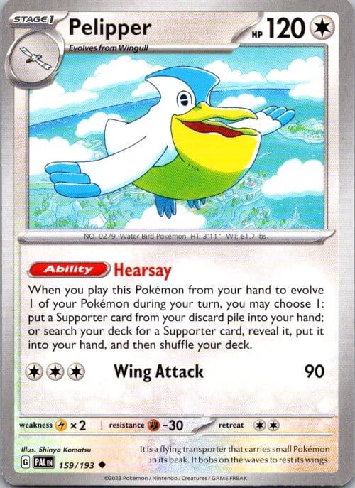 Pelipper 159/193 Uncommon Paldea Evolved Pokemon Near Mint