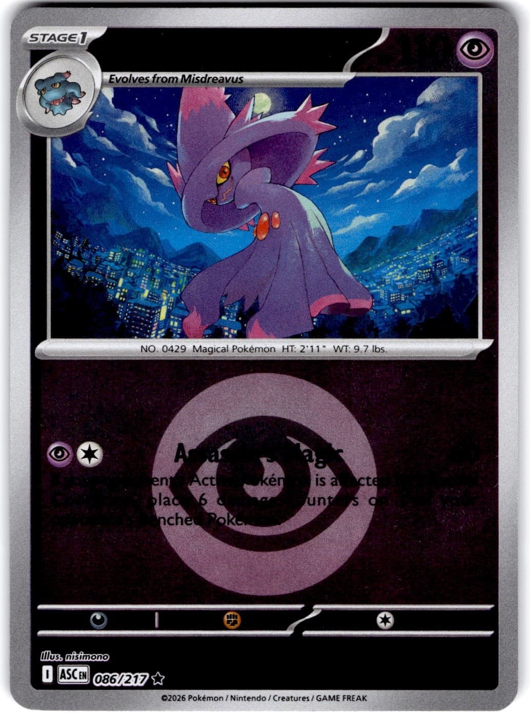 Pokemon Mismagius Ascended Heroes 86/217 Energy Holo Near Mint English