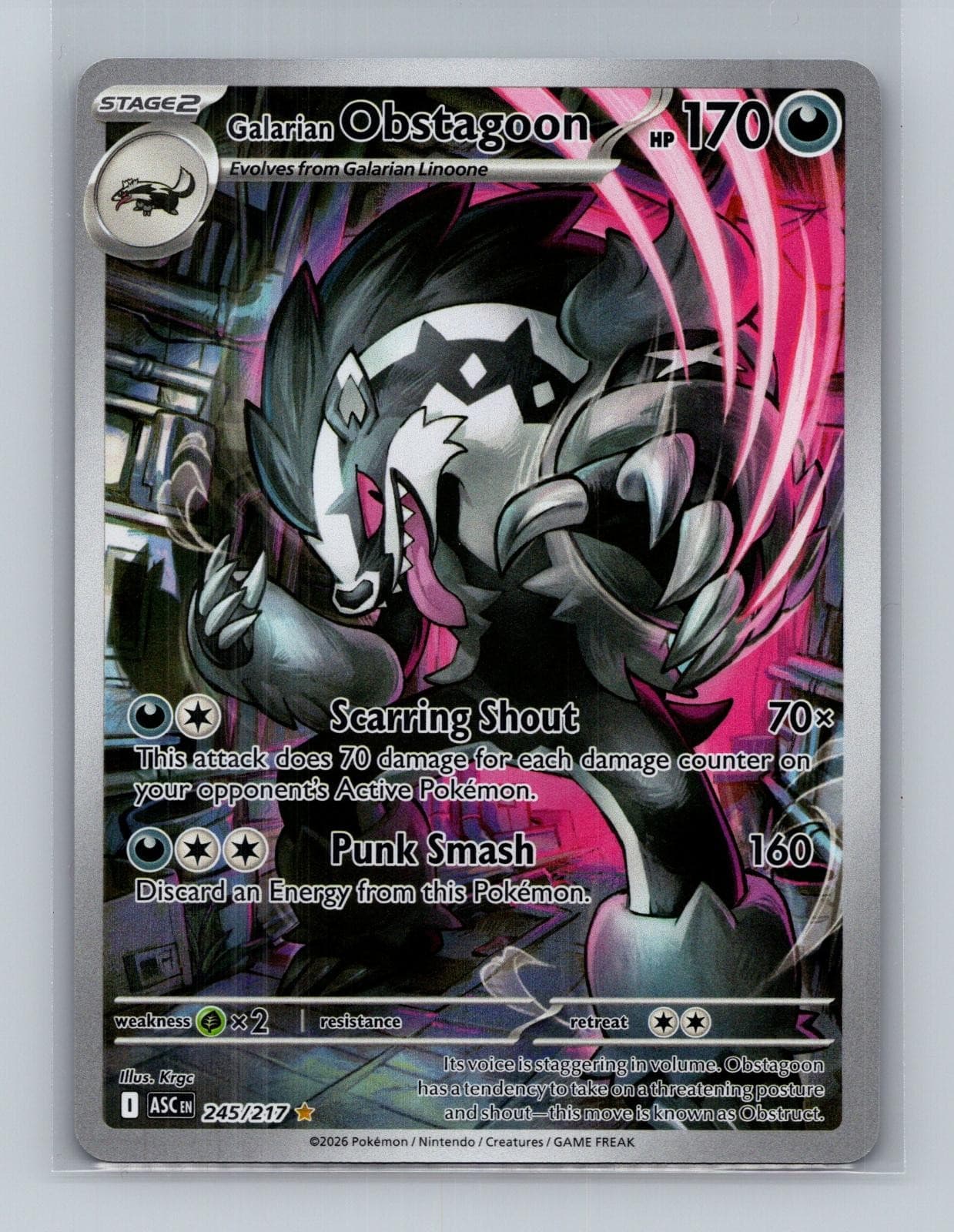Galarian Obstagoon 245/217 Illustration Rare Ascended Heroes Pokemon Holo NM
