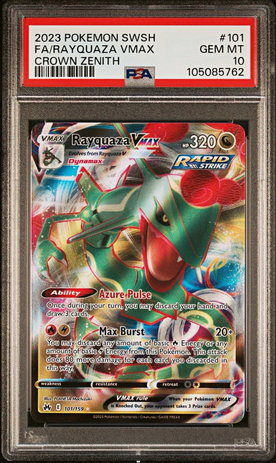 Pokémon TCG Rayquaza VMAX 101/159 Crown Zenith Holo Ultra Rare PSA 10
