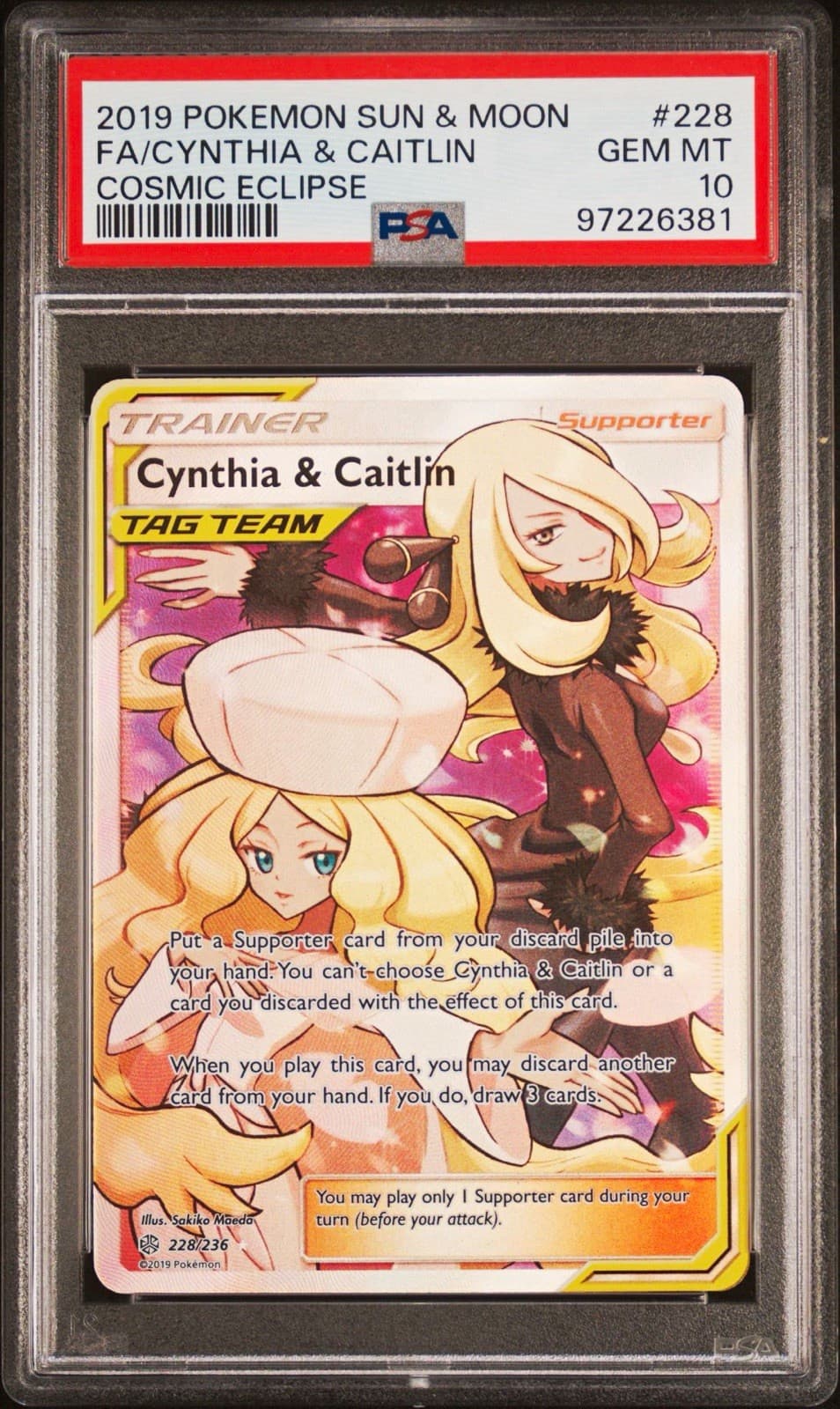 Pokémon TCG PSA 10 Cynthia & Caitlin 228/236 Sm-Cosmic Eclipse Full Art Holo