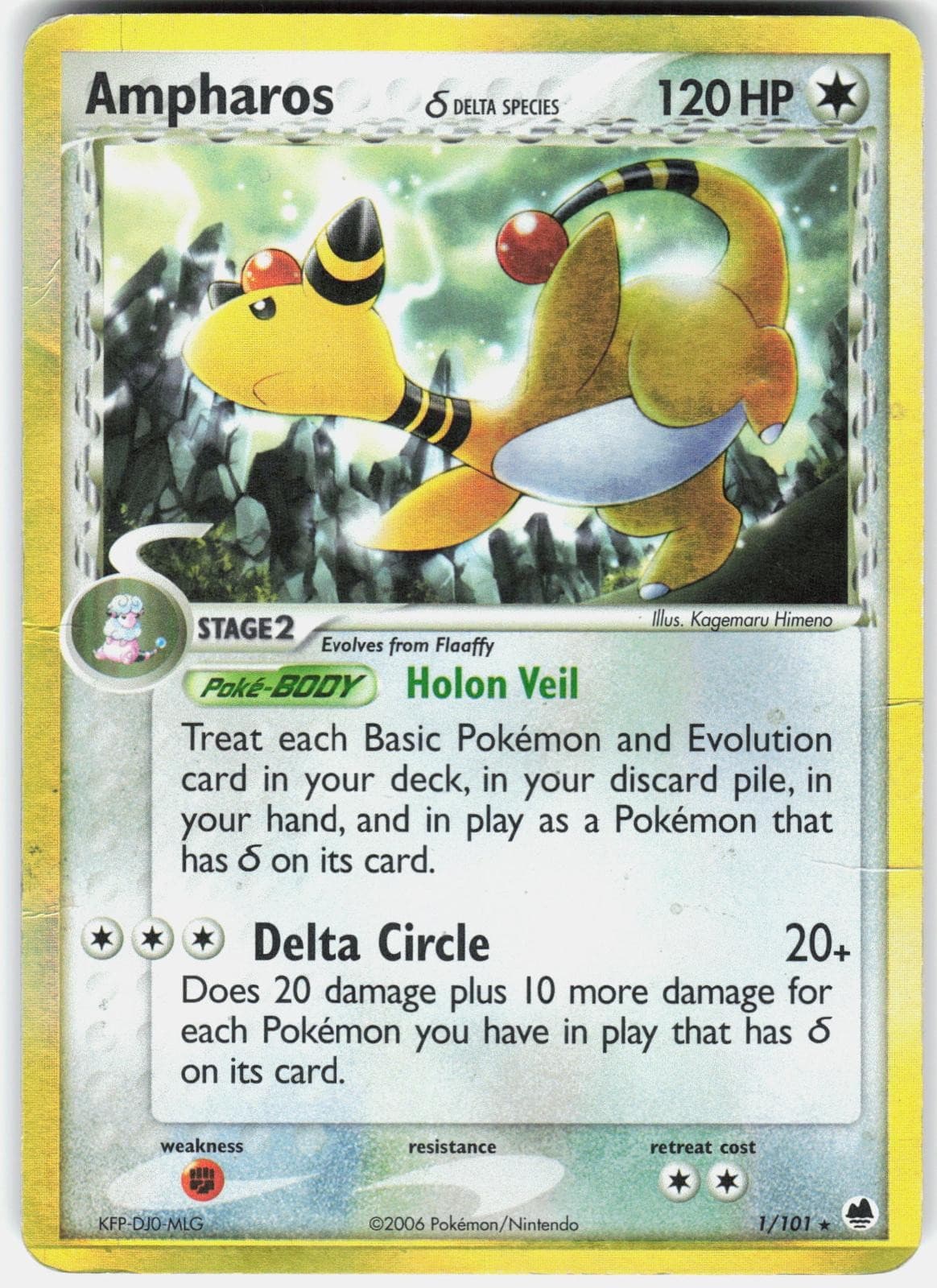 Pokemon Ampharos 1/101 Holo Rare Dragon Frontiers Pokemon Moderately Played C