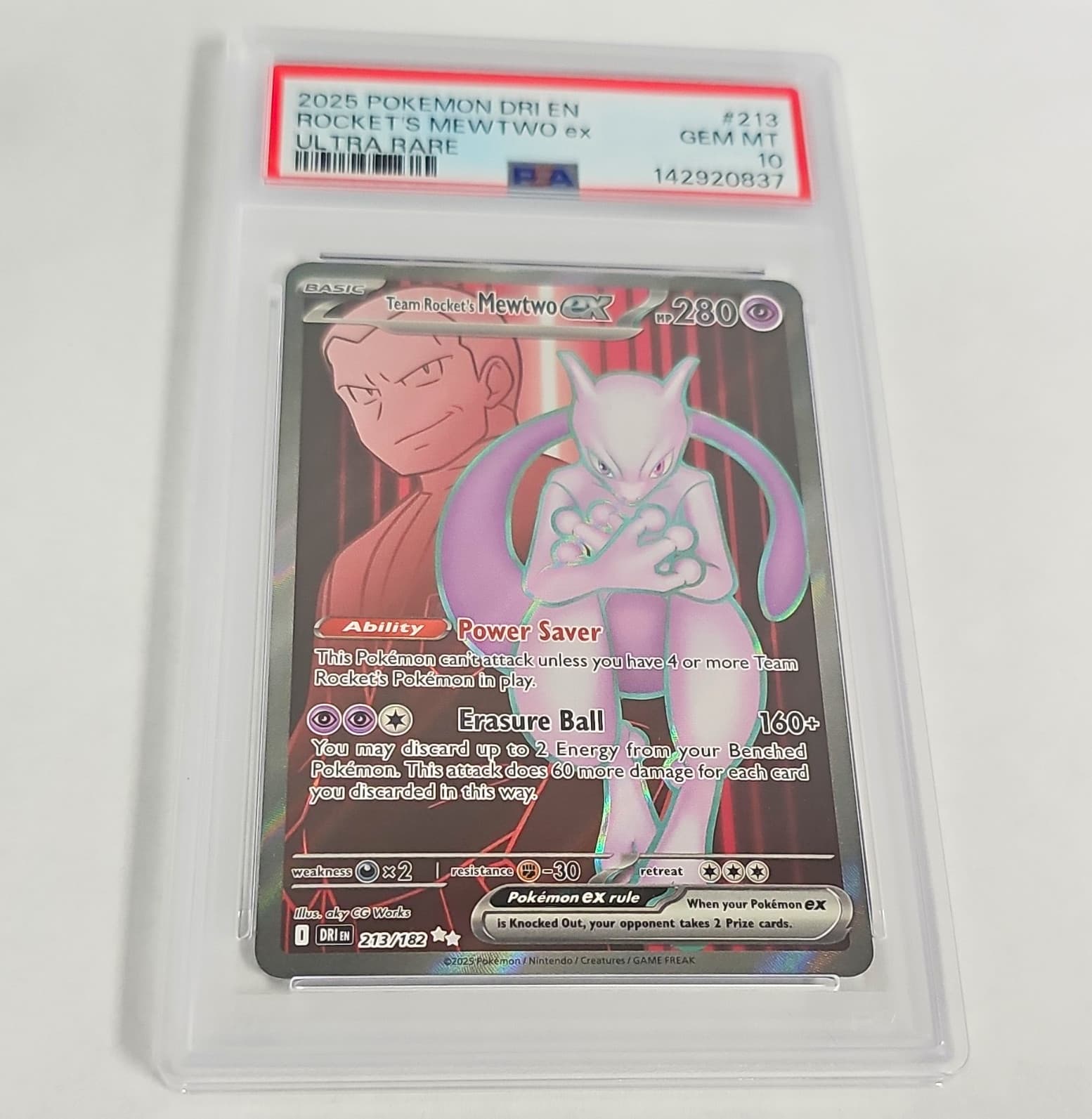 Nintendo Team Rocket's Mewtwo ex 213/182 DRI EN 2025 Holo PSA 10