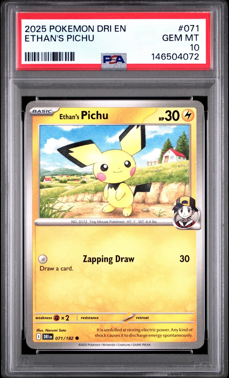 2025 POKEMON DRI EN-DESTINED RIVALS #071 ETHAN'S PICHU PSA 10