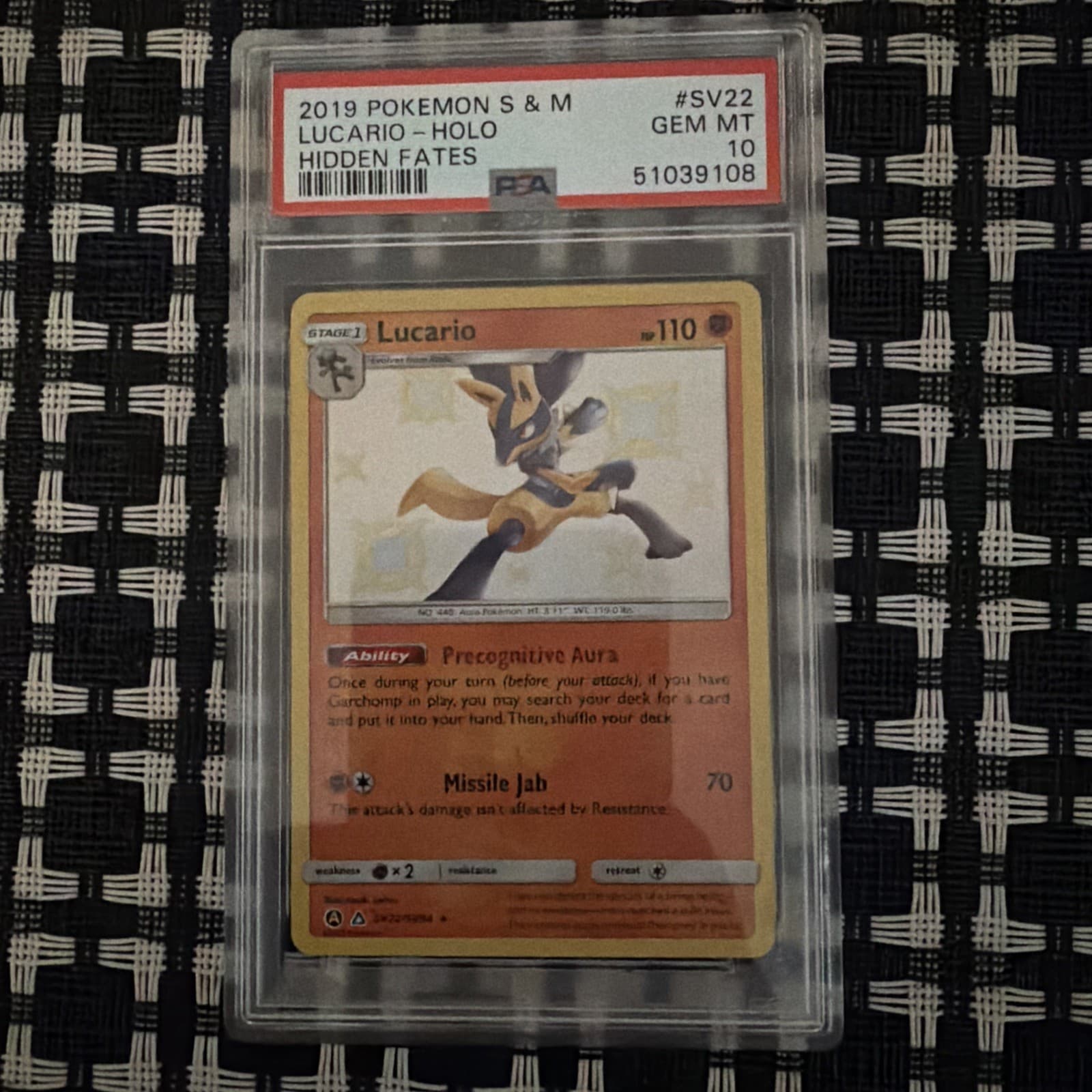 Pokemon Lucario Hidden Fates Holo Rare #SV22 PSA 10 Gem Mint
