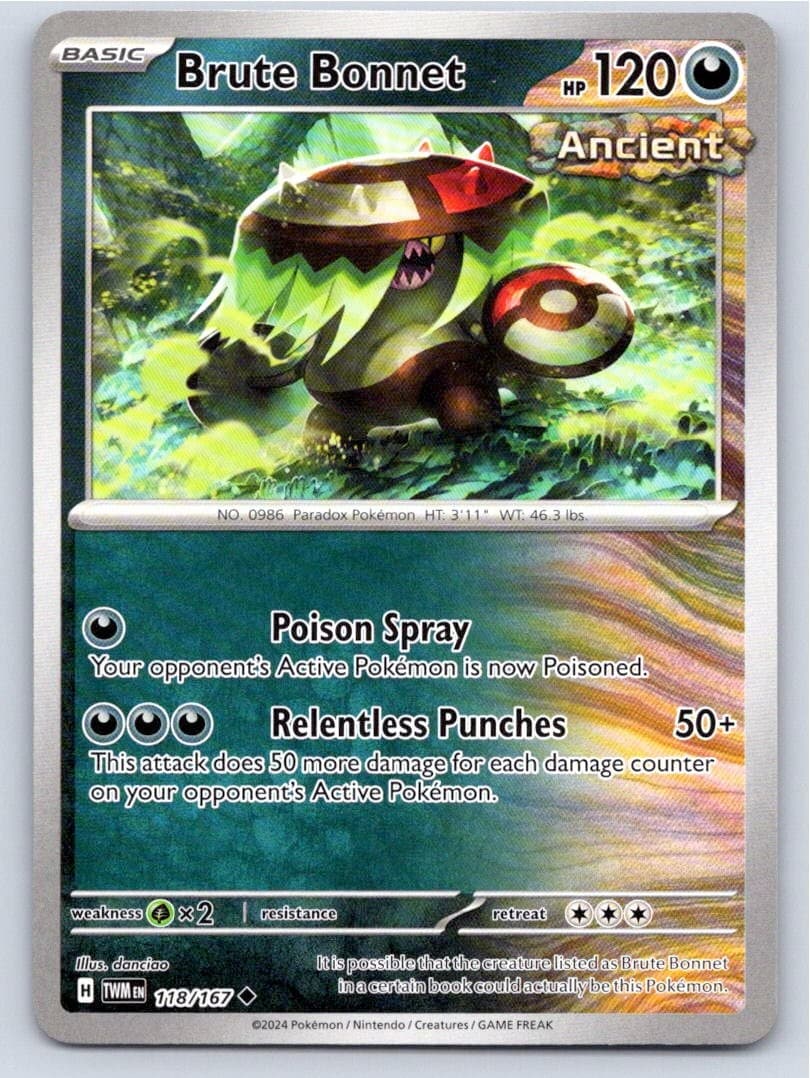 2024 POKEMON BRUTE BONNET TWILIGHT MASQUERADE 118/167 UC NM A76320 FREE S&H