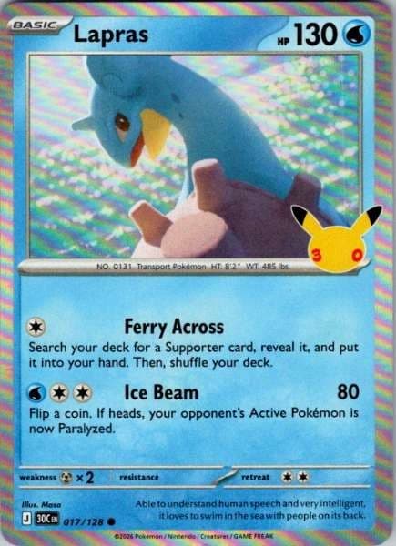 Lapras 017/128 30th Anniversary Celebration Holo NM Pokemon TCG