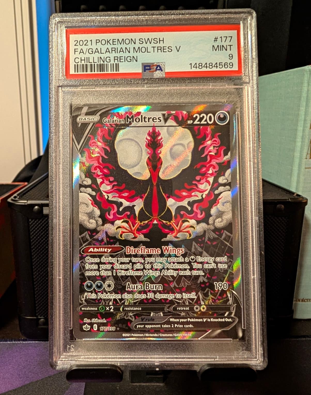 Pokemon 2021 Galarian Moltres V 177/198 Chilling Reign Alt Full Art Holo PSA 9