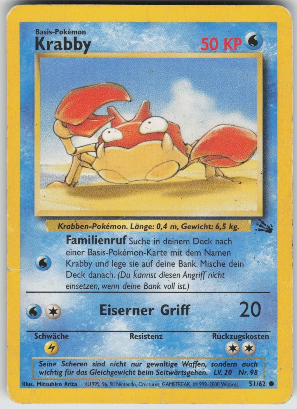 Krabby - Fossil - 51/62 - Pokemon Karte - Deutsch