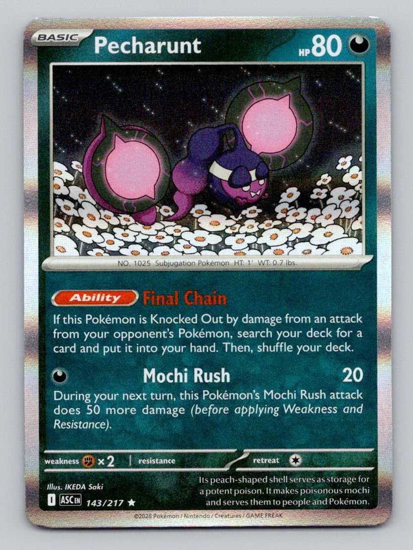 Pecharunt 143/217 Rare Ascended Heroes Pokemon Holo Near Mint