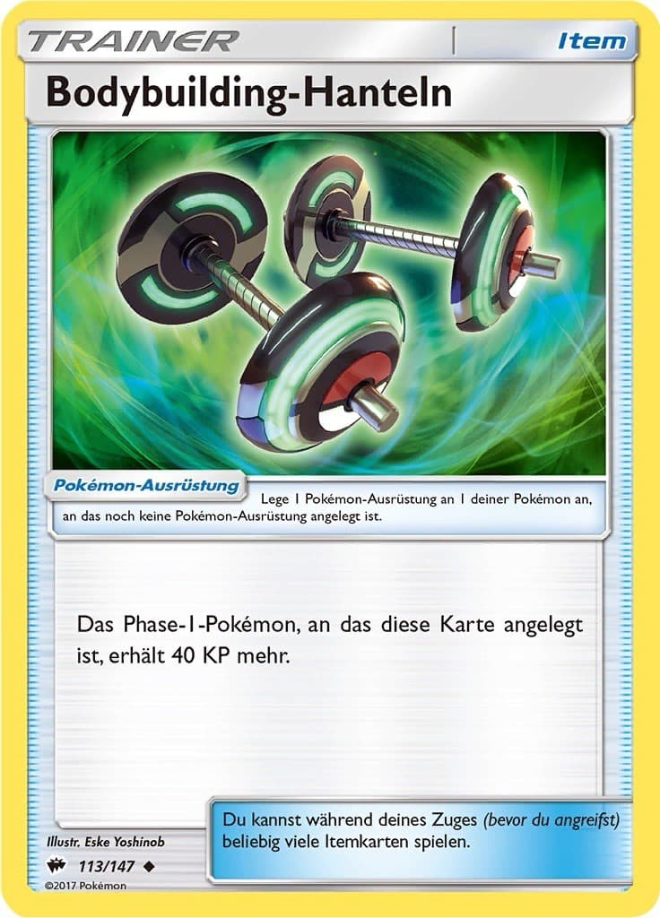 113/147 Bodybuilding-Hanteln NM - Nacht in Flammen 2017 NON HOLO Pokémon Karte