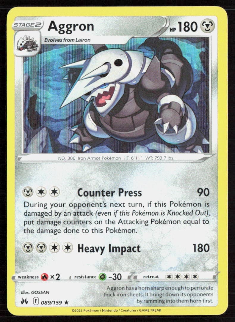 Pokemon Aggron Holo Rare 089/159 SWSH: Crown Zenith Holofoil NM