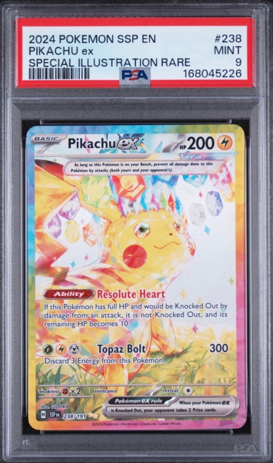 Pokemon 2024 Pikachu ex 238/191 SIR Surging Sparks PSA 9