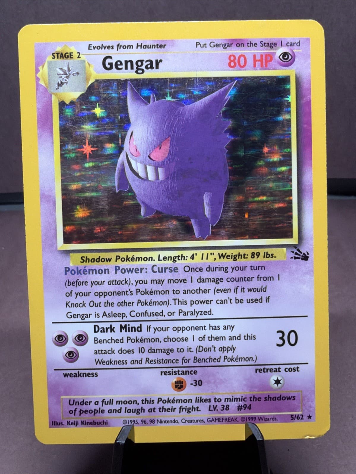 Pokemon TCG Gengar 5/62 Fossil Holo Rare Unlimited VTG WOTC 1999 MP-